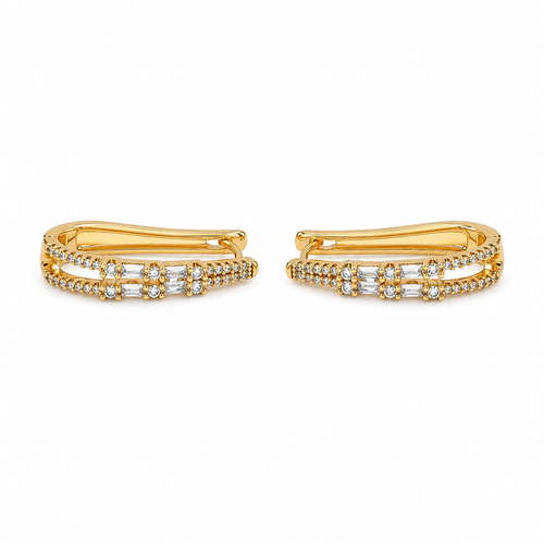 PM038G – Gold Double Bar Baguette Huggie Minđuše