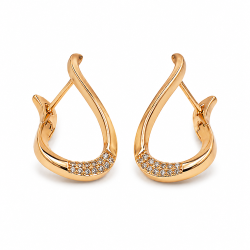PM039G – Gold Sculptural Teardrop Pavé Hoop Minđuše