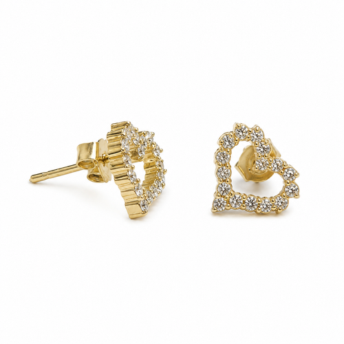 PM045G – Gold Open Heart CZ Outline Stud Minđuše