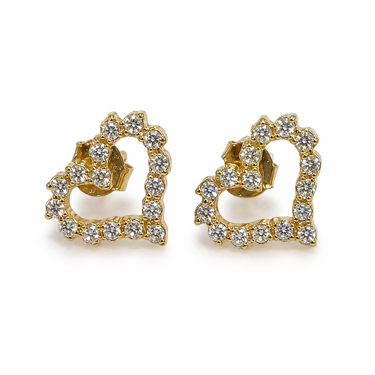 PM045G – Gold Open Heart CZ Outline Stud Minđuše