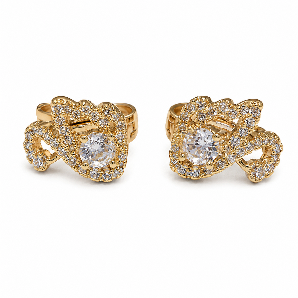 PM046G – Gold Floral Halo Solitaire Pavé Minđuše