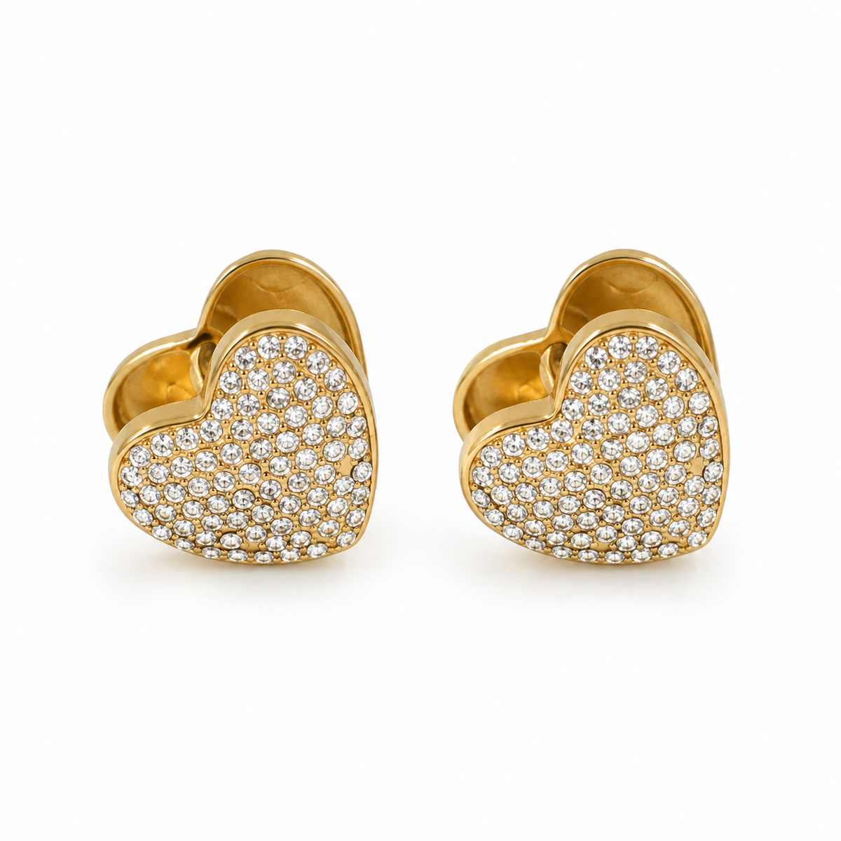 PM035G – Gold Chunky Pavé Heart Minđuše