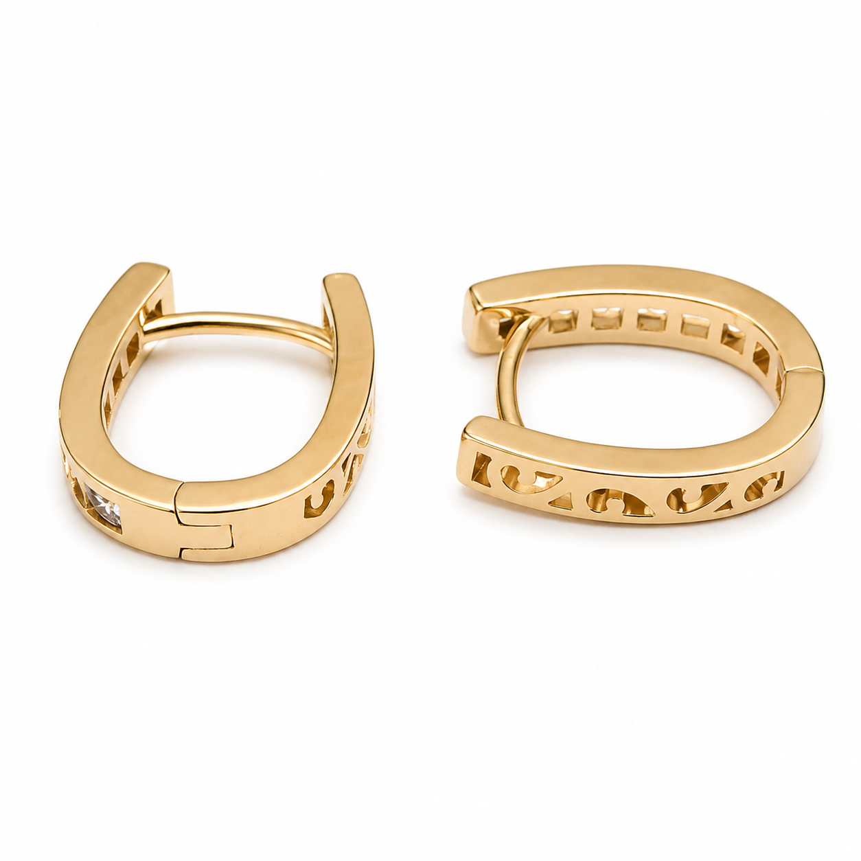 PM070G – Gold Oval Channel-Set CZ Huggie Minđuše