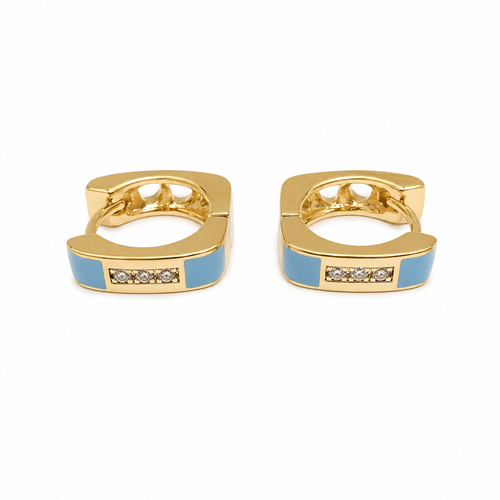 PM062G – Gold Square Baby Blue Enamel CZ Huggie Minđuše