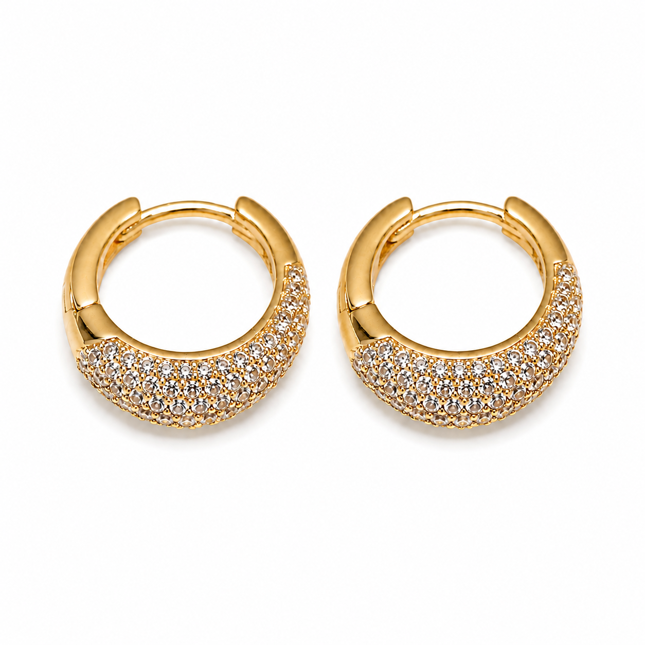 PM073G – Gold Convex Full Pavé Huggie Minđuše