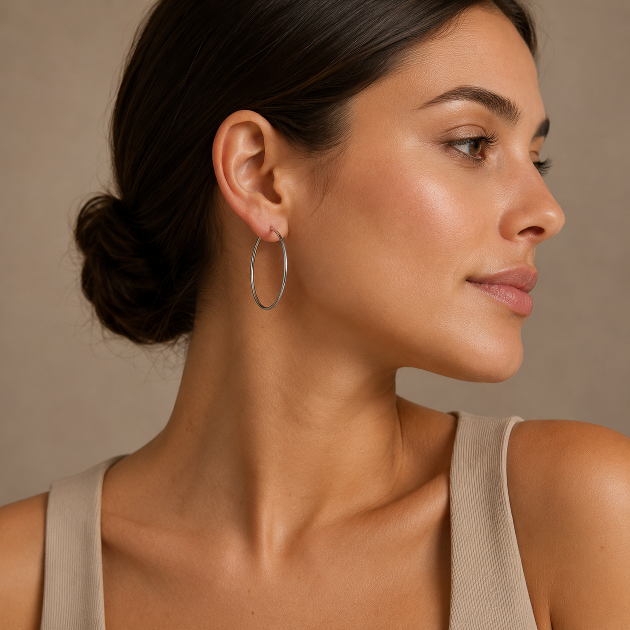 PM148 – Silver Thin Plain 48 mm Hoop Minđuše