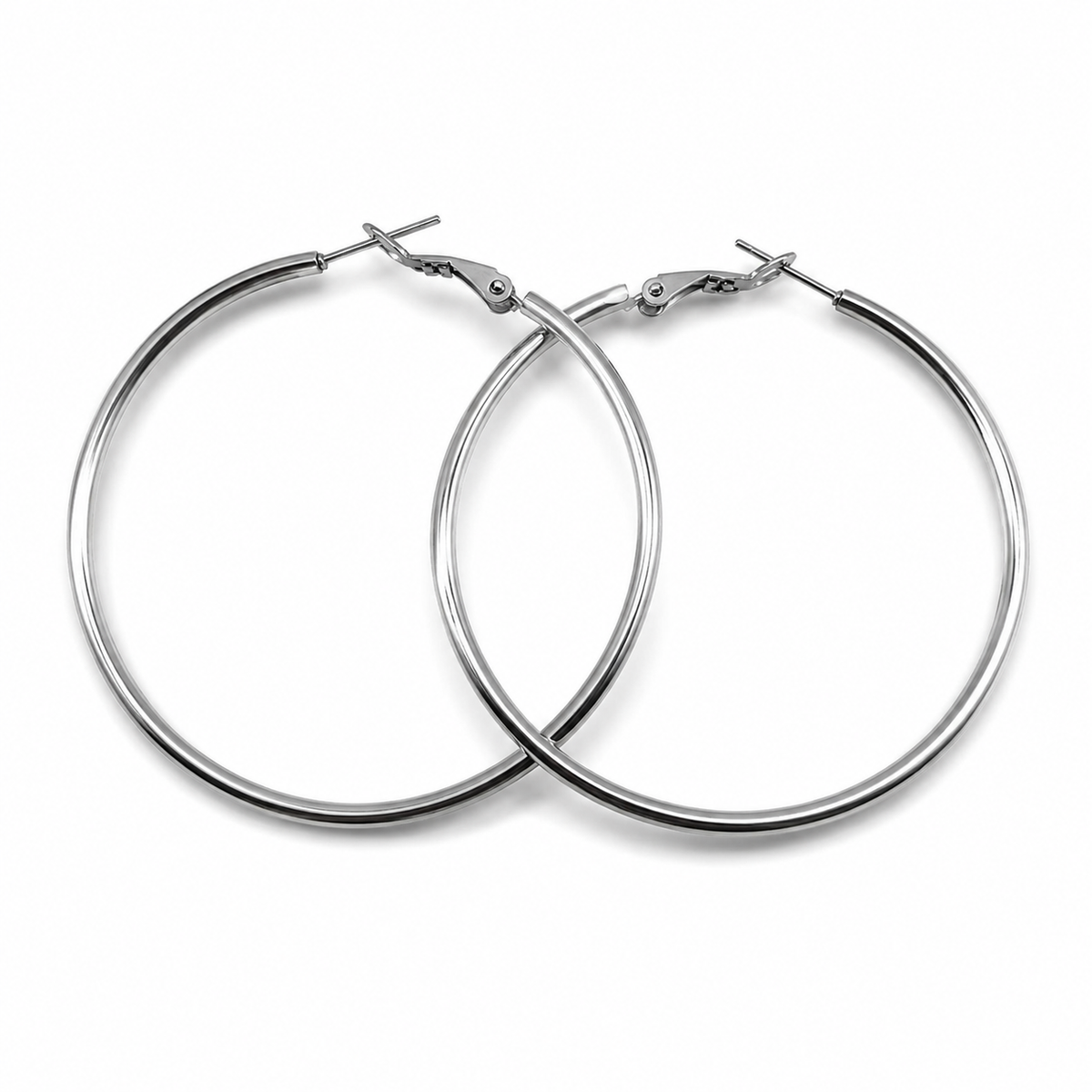 PM148 – Silver Thin Plain 48 mm Hoop Minđuše
