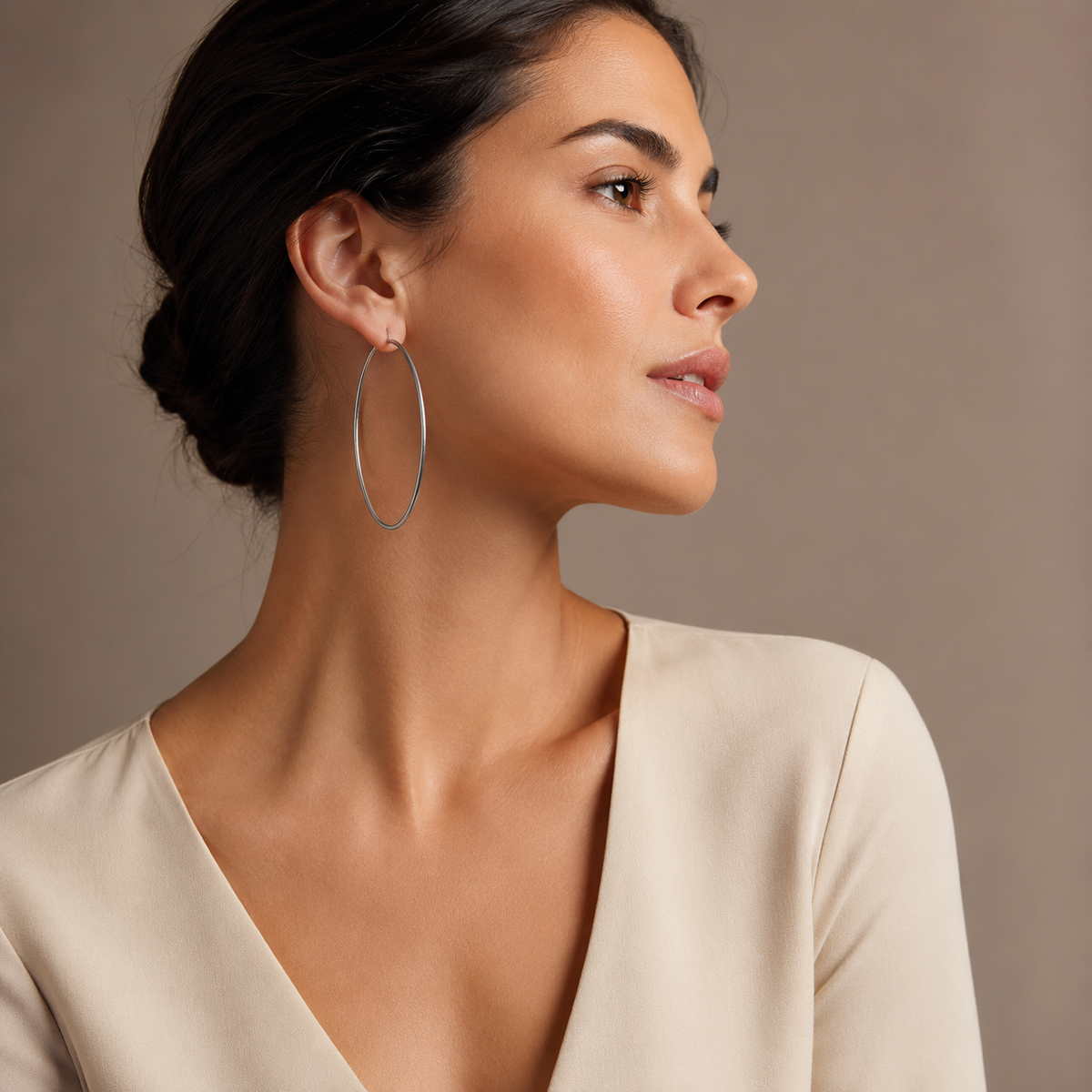 PM150 – Silver Thin Plain 78 mm Hoop Minđuše
