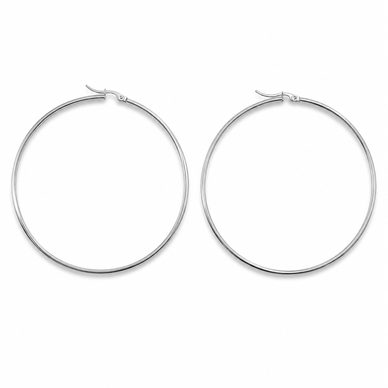 PM150 – Silver Thin Plain 78 mm Hoop Minđuše