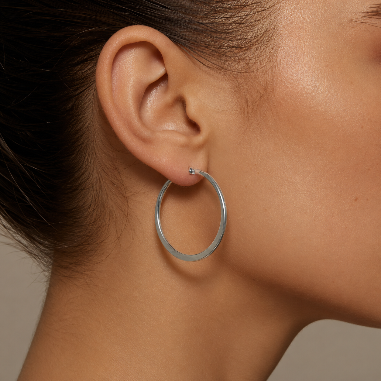 PM012 – Silver Flat Edge Thin Hoop 40 mm Minđuše