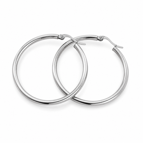 PM013 – Silver Classic Polished Fat Hoop Minđuše