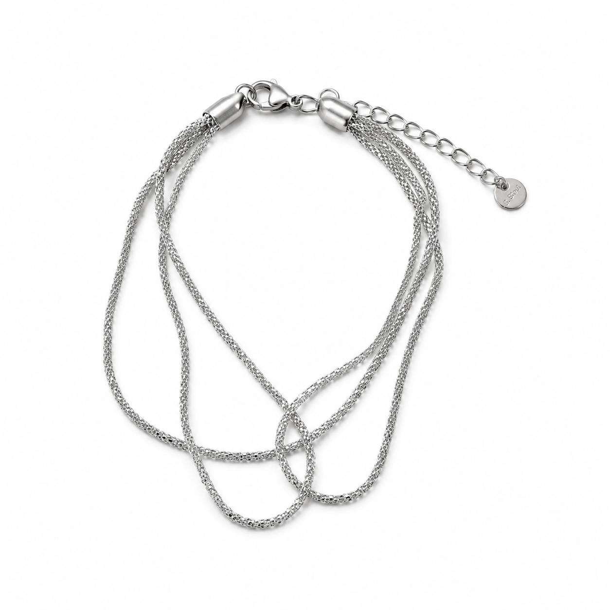PN015 – Silver 3× Popcorn Chain Multi-Strand Narukvica