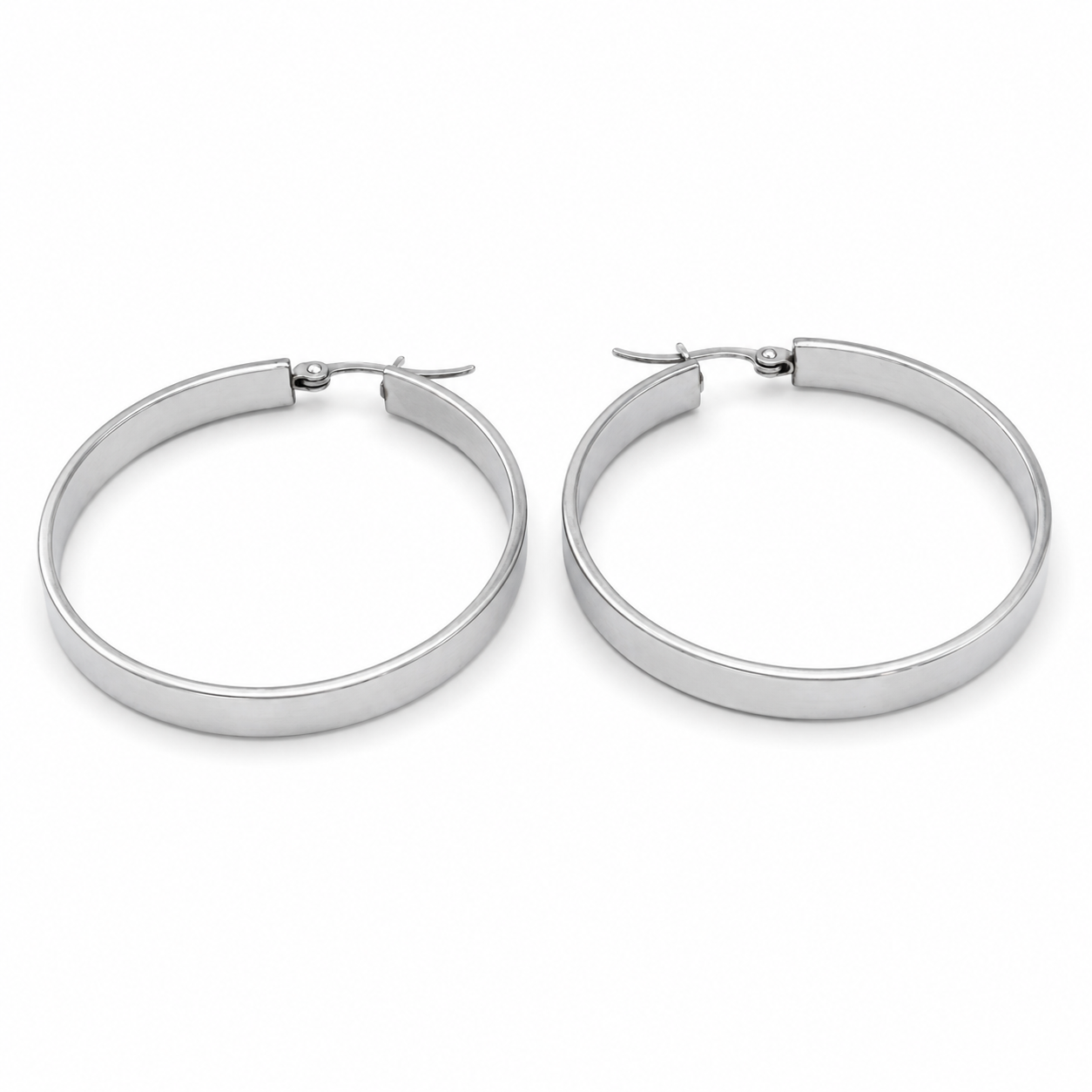 PM043 – Silver Flat Wide 40 mm Hoop Minđuše