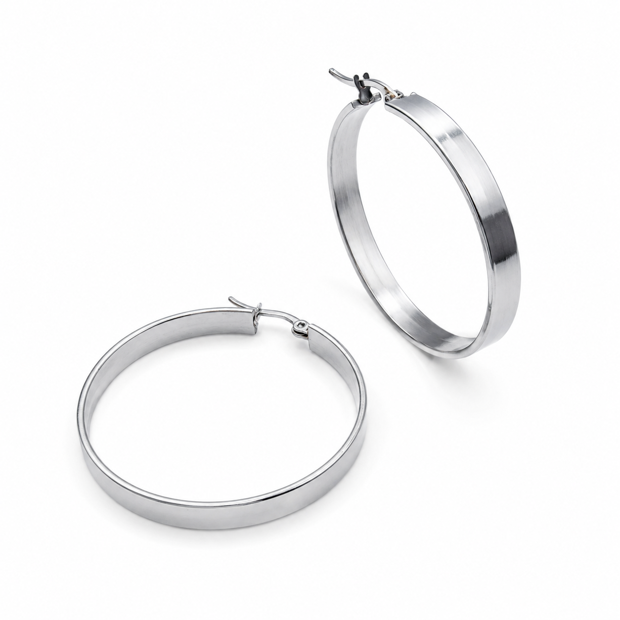 PM043 – Silver Flat Wide 40 mm Hoop Minđuše