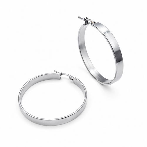 PM043 – Silver Flat Wide 40 mm Hoop Minđuše