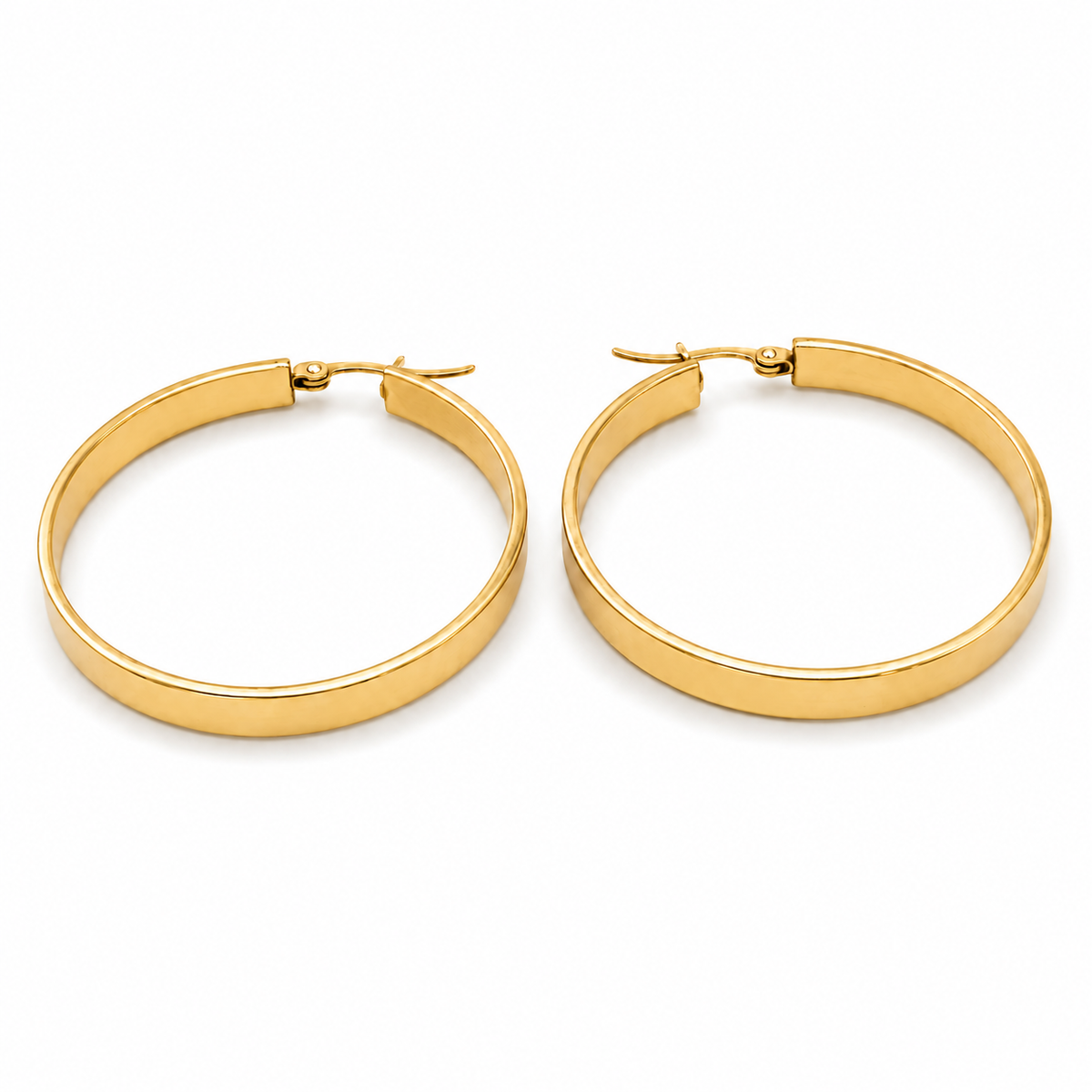 PM024G – Gold Flat Wide 40 mm Hoop Minđuše