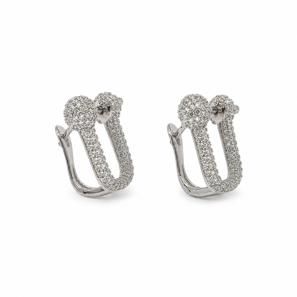 PM107 – Silver Pavé Ball-End Sculptural Huggie Minđuše