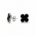 PM109 – Silver L Black Four-Leaf Clover Stud Minđuše