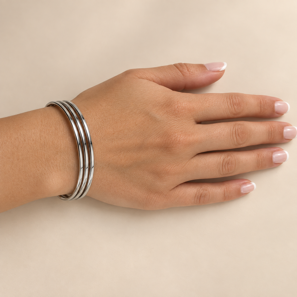 PNC036 - Silver 3-Piece Plain Polished Stacking Bangle Narukvica
