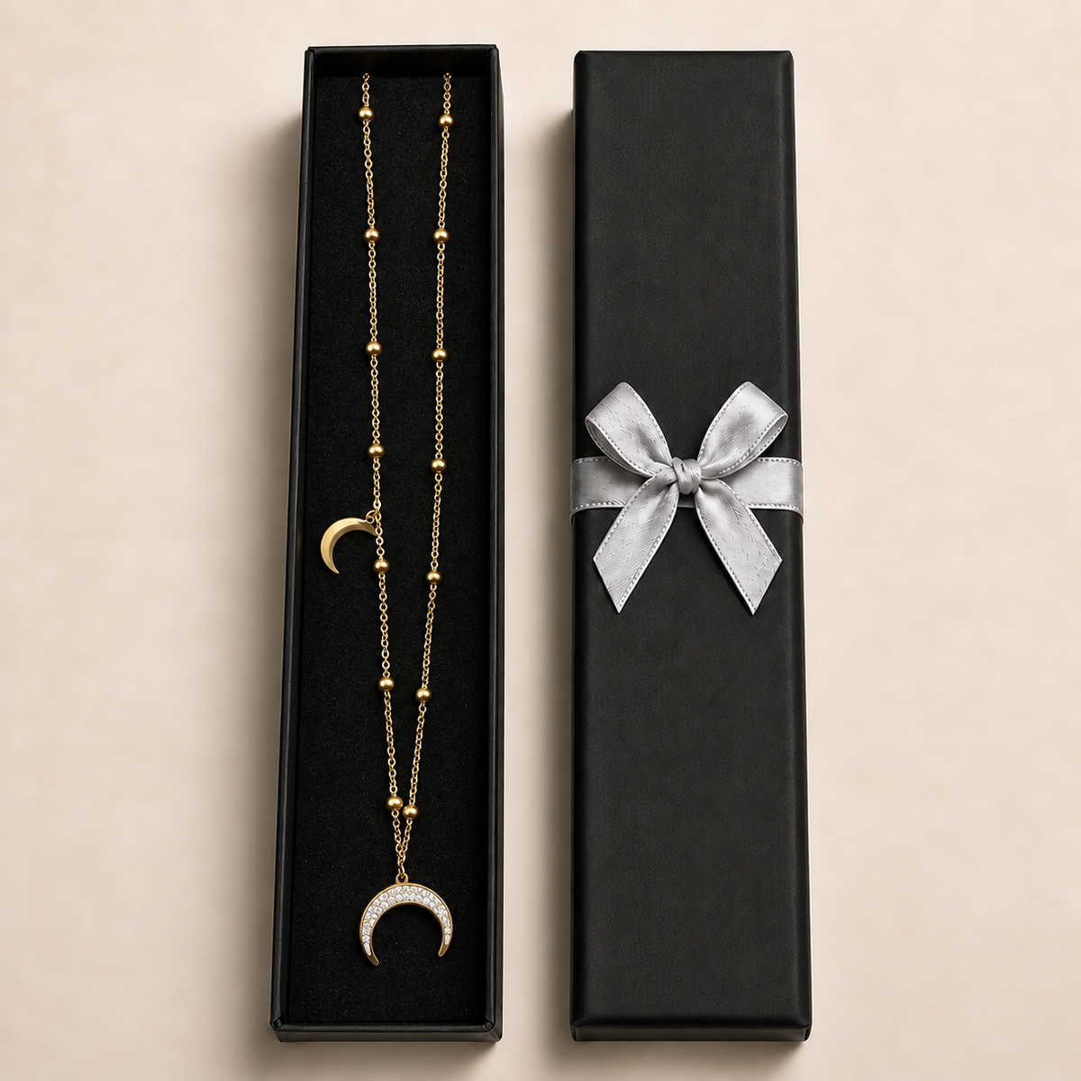 PO014G - Gold Double Crescent Sparkle Station Ogrlica