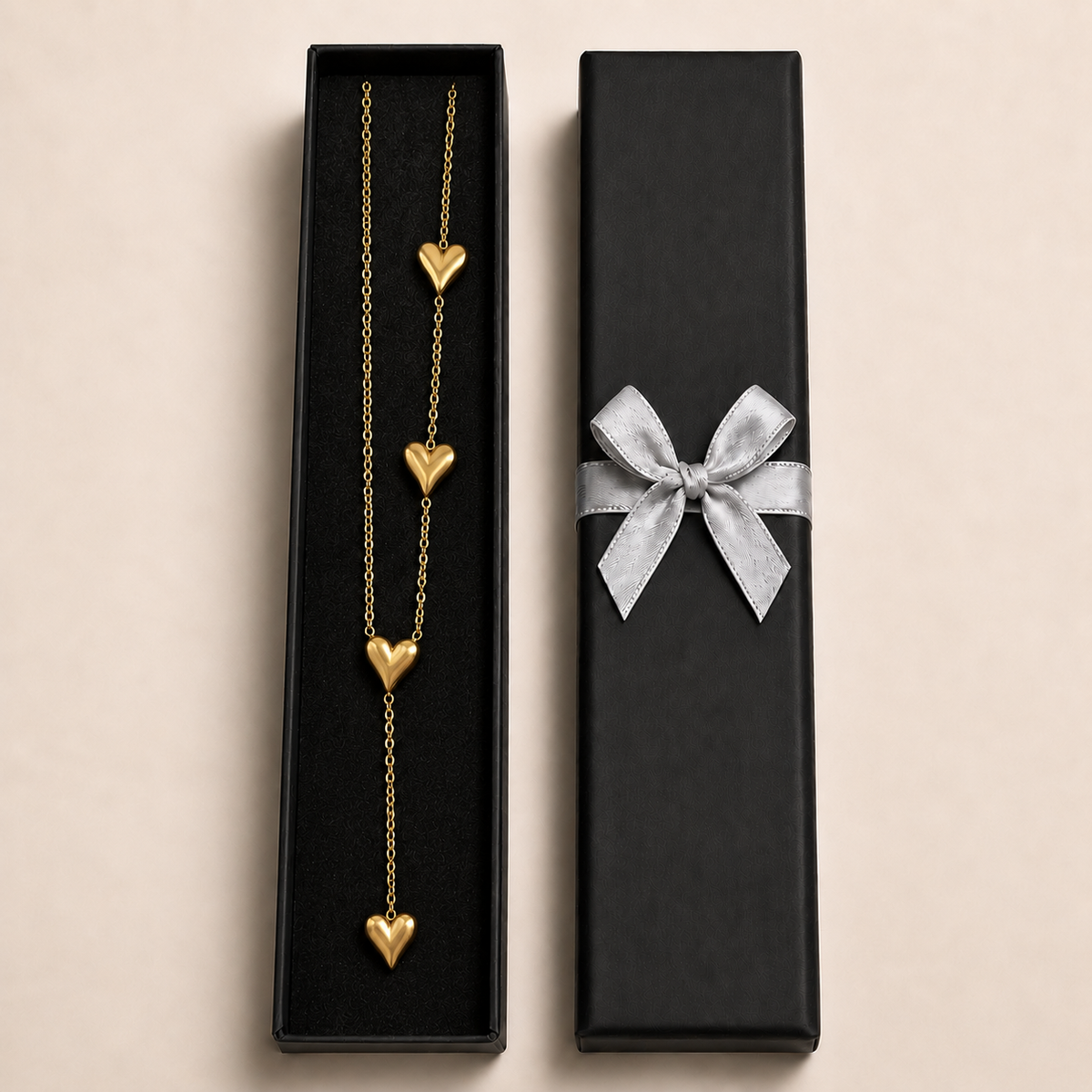 PO015G - Gold Asymmetric Puffy Heart Drop Ogrlica