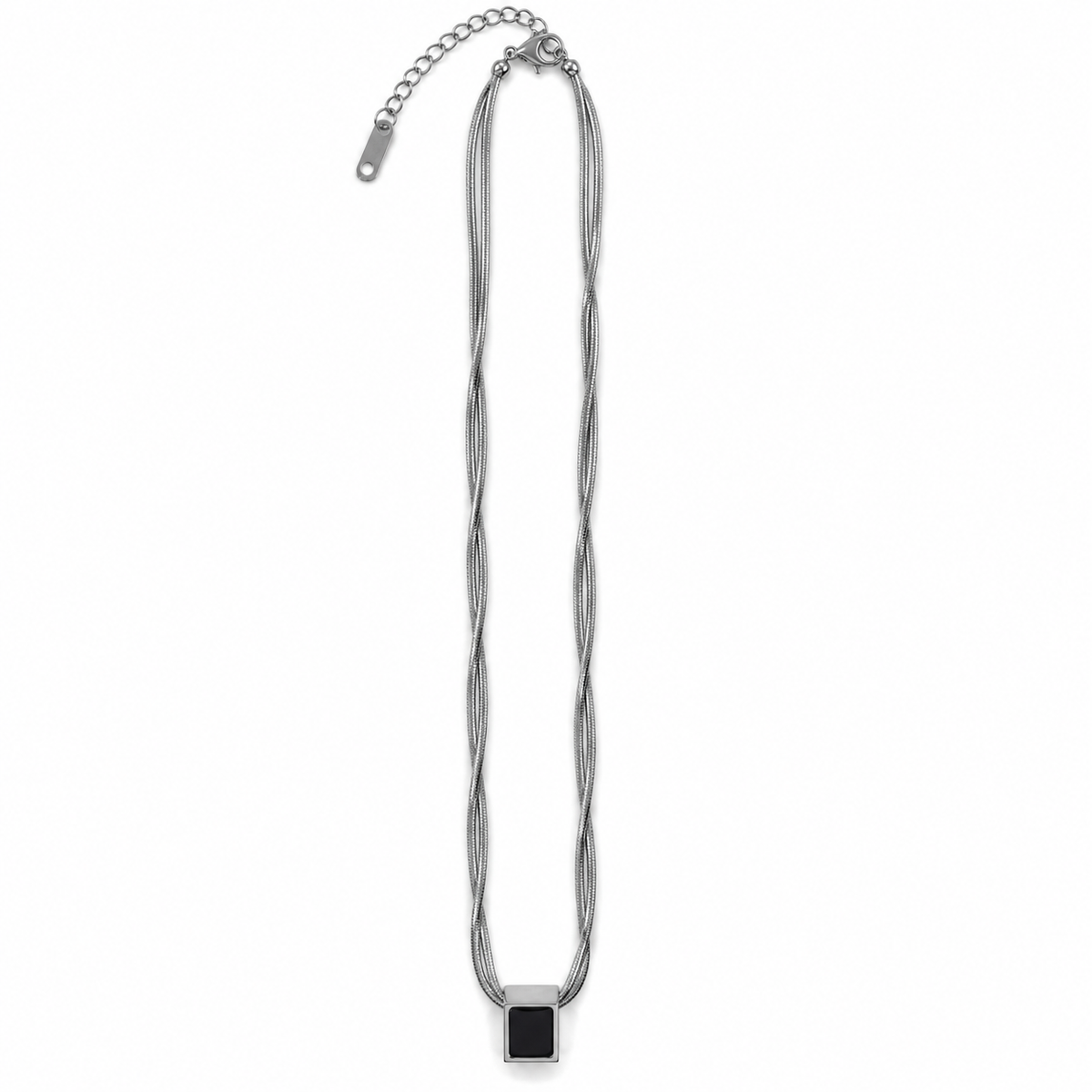 PO047 - Silver Multi-Strand Reversible Cube Ogrlica sa crnim detaljem
