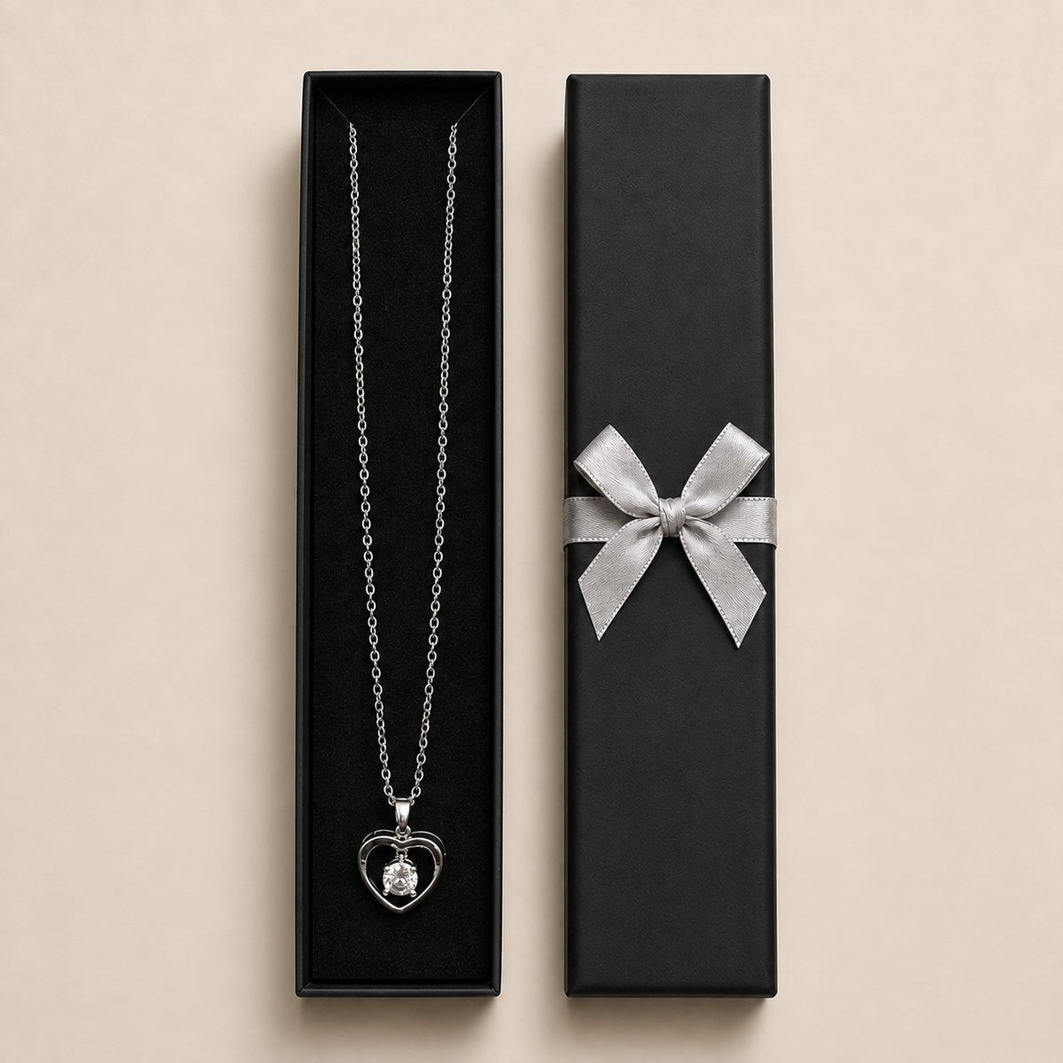 PO056 - Silver Open Heart Sparkle Drop Pendant Ogrlica