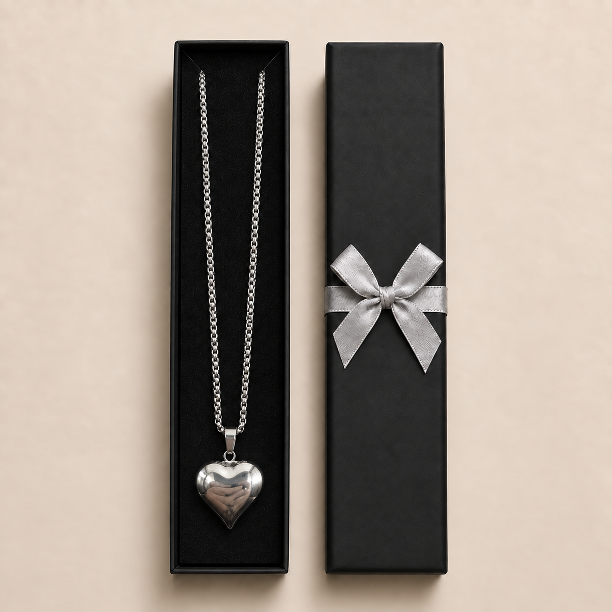 PO051 - Silver Puffed Heart Pendant Ogrlica