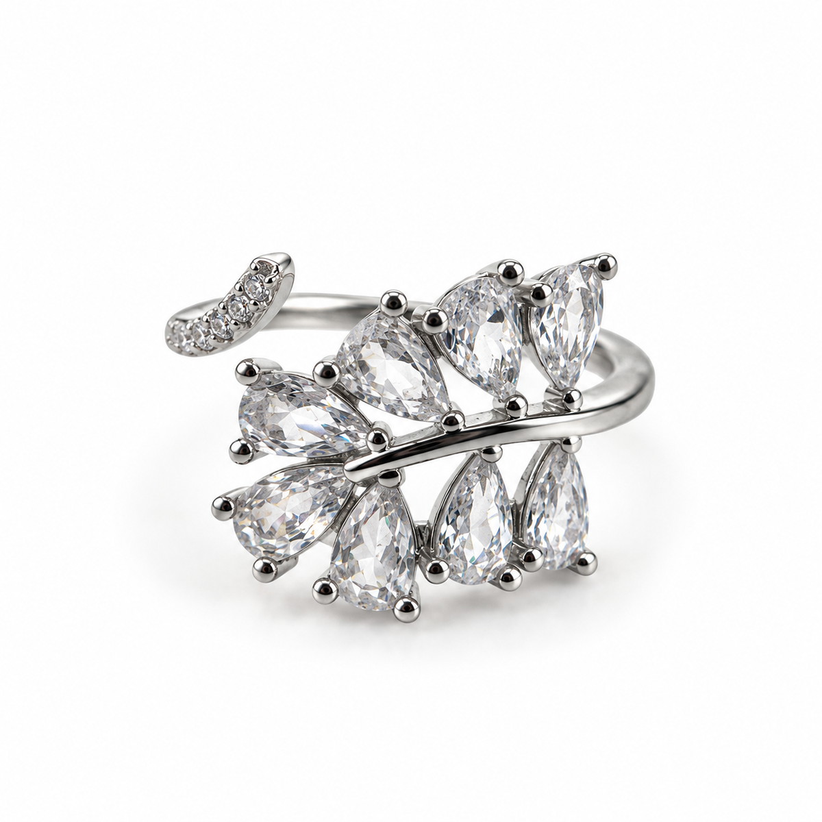 PP049 - Silver Pear CZ Laurel Wrap Prsten sa laurel rasporedom svetlucavih CZ detalja