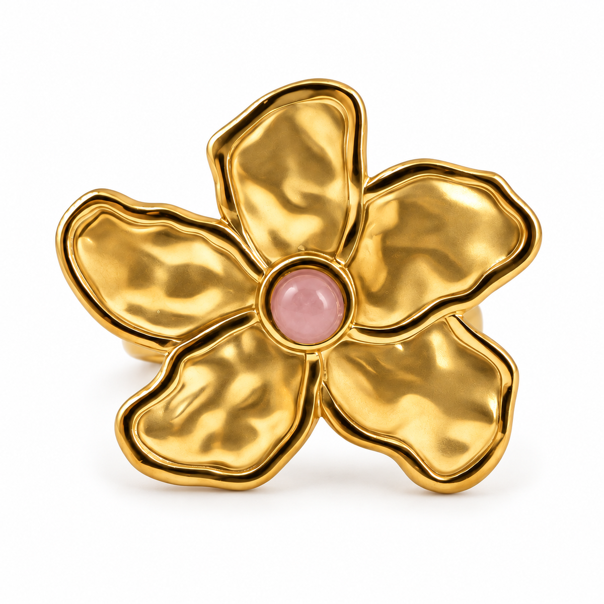 PP040G - Gold Organic Five Petal Pink Cabochon Prsten sa pet organskih Gold latica i pink cabochon centrom