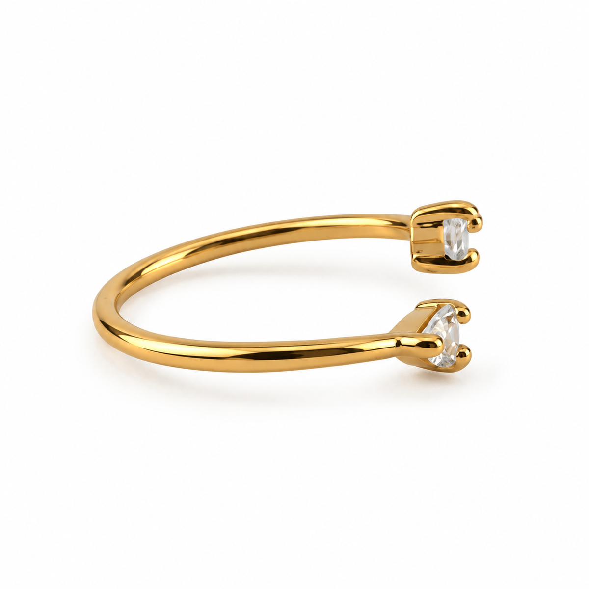 PP039G - Gold Twin Pear CZ Bypass Prsten sa otvorenom Gold trakom i dva providna CZ kamena