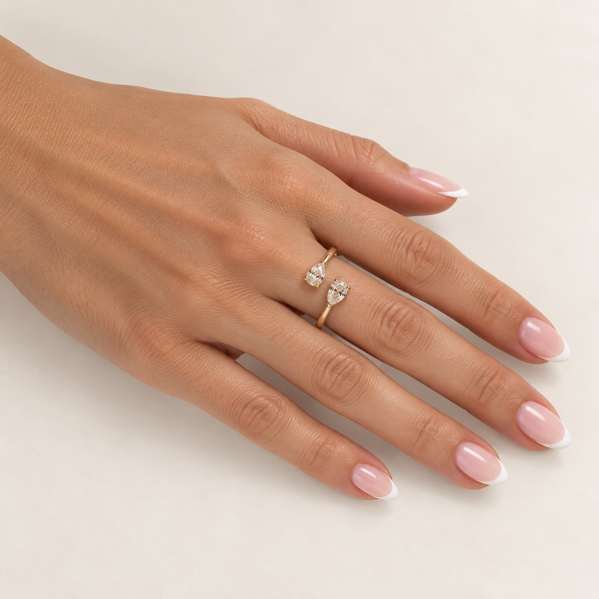 PP039G - Gold Twin Pear CZ Bypass Prsten