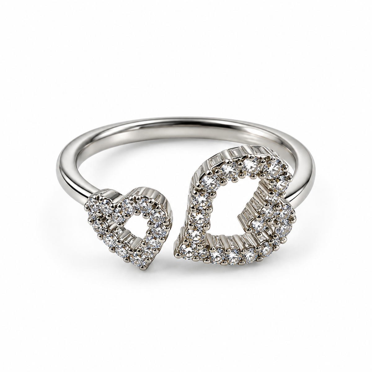 PP051 - Silver Twin Pavé Open Heart Prsten sa dva open heart motiva različite veličine