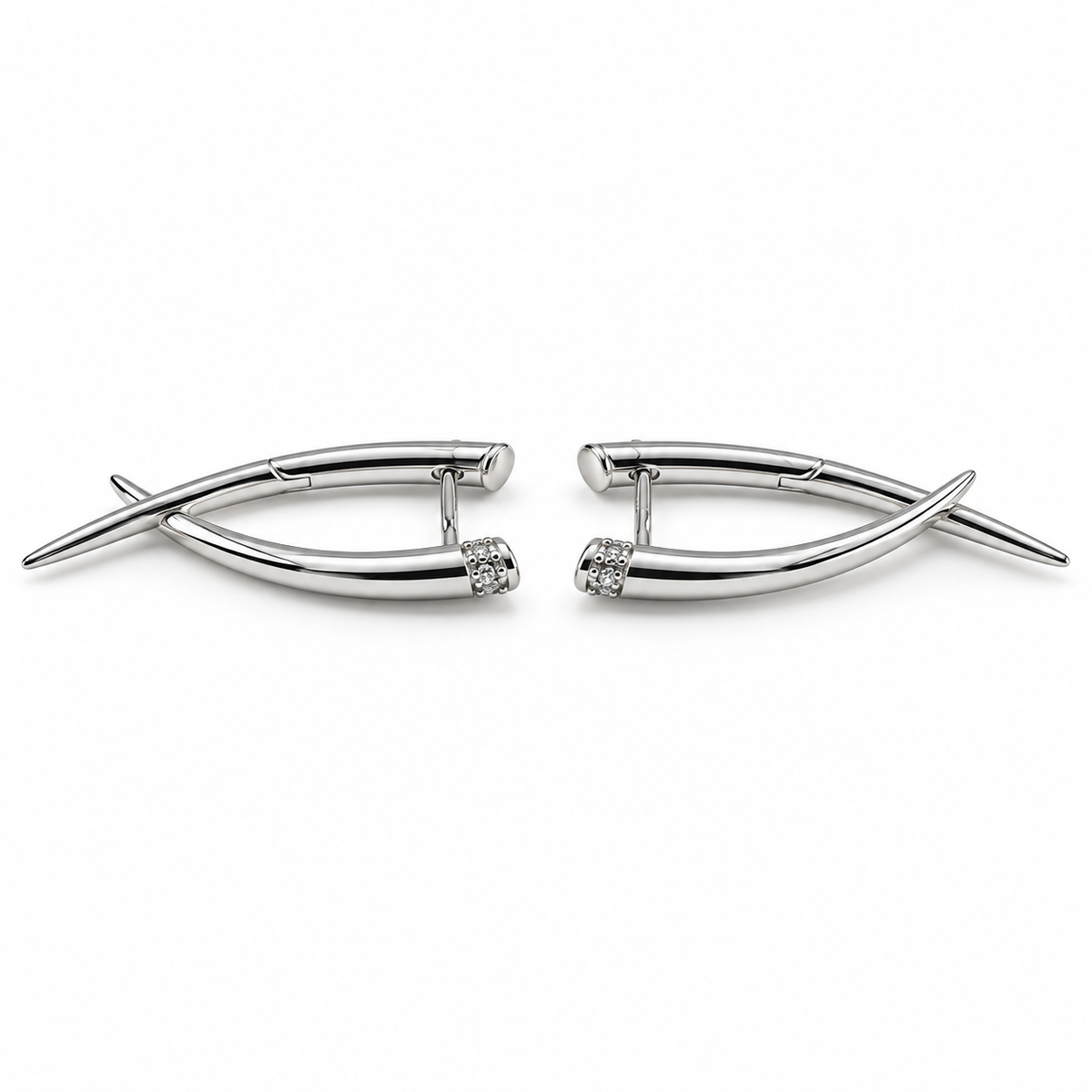 PM163 - Silver Crossed Spike Sparkle Huggie Minđuše od hirurškog čelika