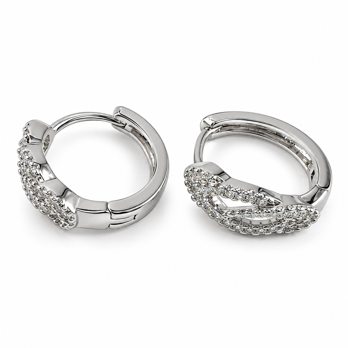 PM182 - Silver Braided Pavé Huggie Minđuše