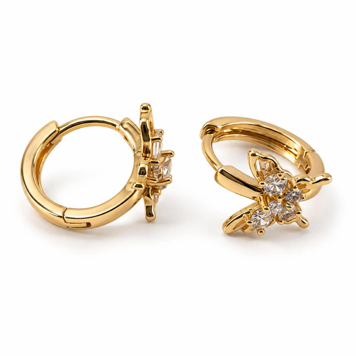 PM102G - Gold Five Sparkle Flower Huggie Minđuše
