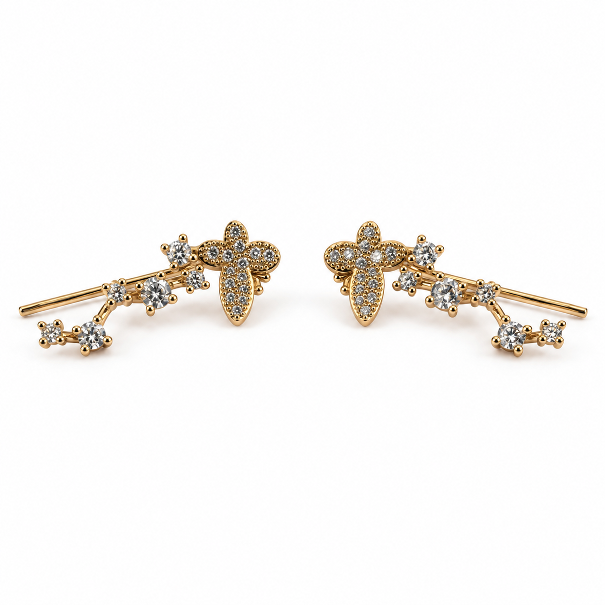 PM100 - Gold Butterfly Sparkle Ear Climber Minđuše - frontalni prikaz para