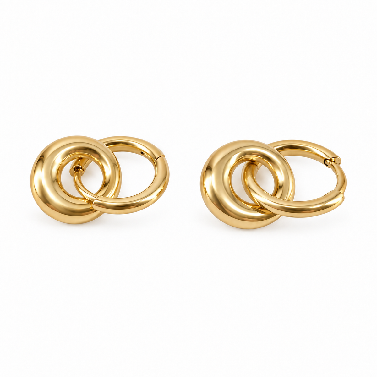 PM106G - Gold Chunky Donut Link Huggie Minđuše sa glatkim kružnim detaljem