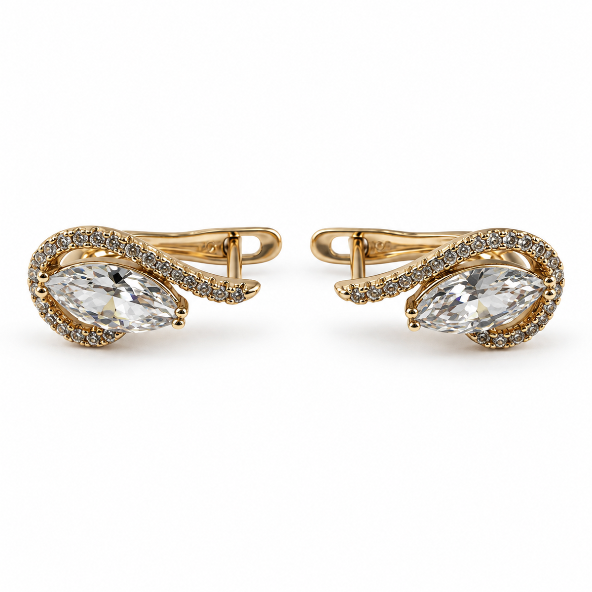 PM108G - Gold Marquise CZ Pavé Swirl Leverback Minđuše sa marquise kamenom i cirkonima