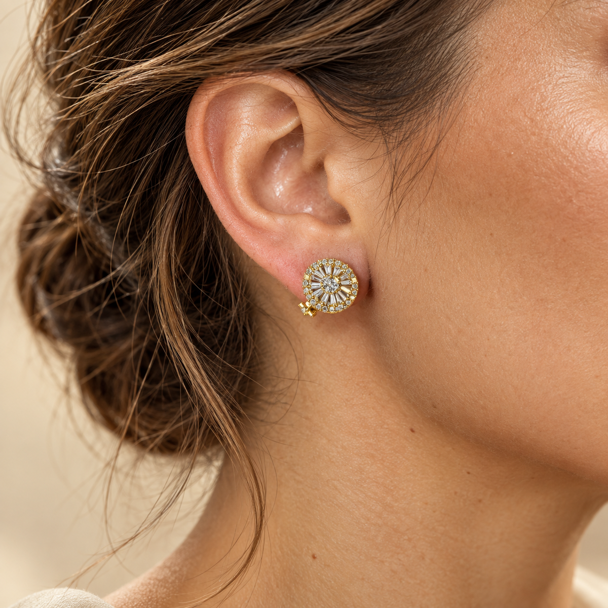 PM097G - Gold Floral Sparkle Clip-On Minđuše