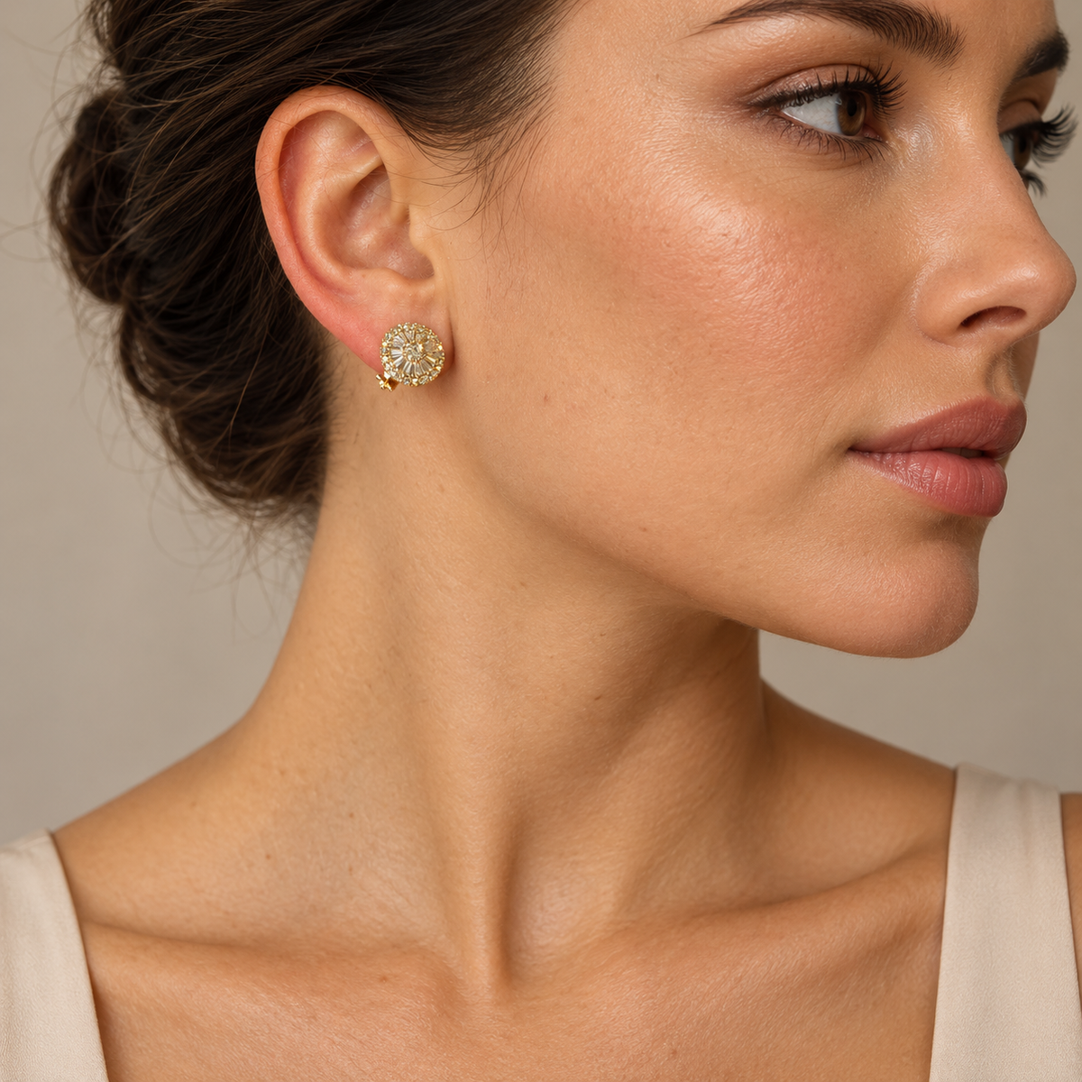 PM097G - Gold Floral Sparkle Clip-On Minđuše