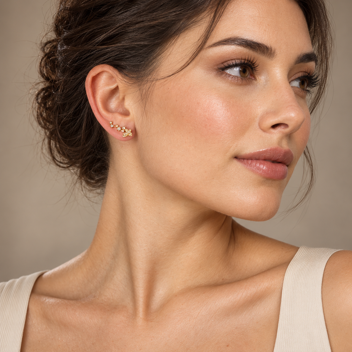 PM100 - Gold Butterfly Sparkle Ear Climber Minđuše
