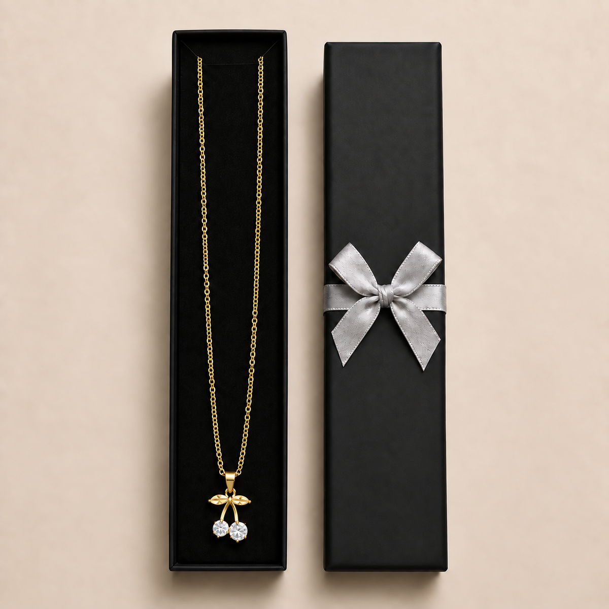 PO018G - Gold Twin Cherry CZ Pendant Ogrlica