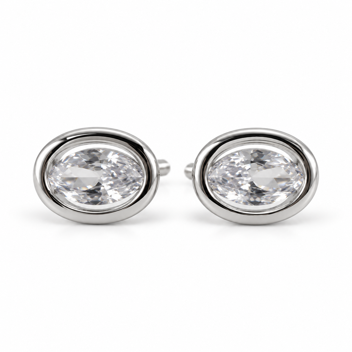 PM198 - Silver Oval-Cut Solitaire Sculptural Frame Minđuše