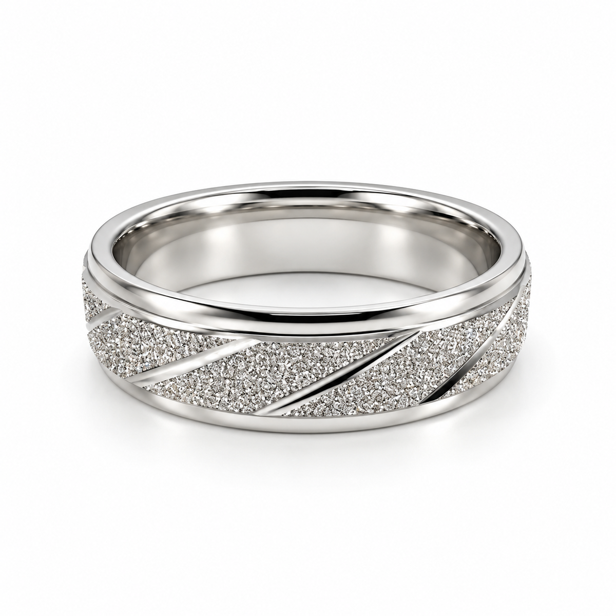 PP063 - Silver Textured Diagonal Stripe Wide Band Prsten od hirurškog čelika