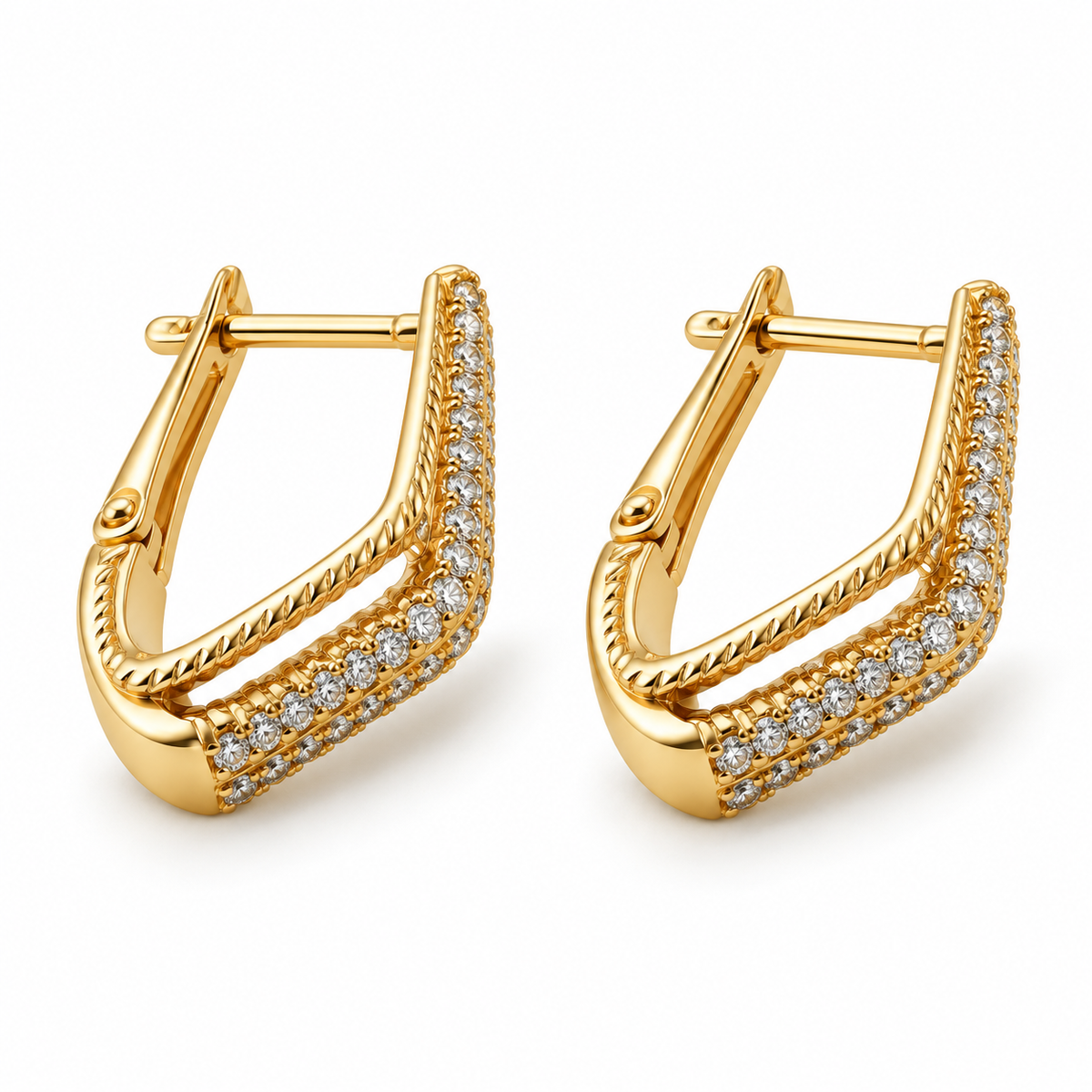 PM122G - Gold Tapered Double Pavé Leverback Minđuše