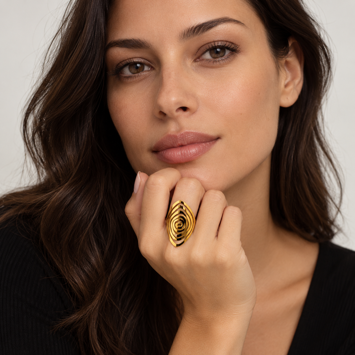 PP033G - Gold Concentric Teardrop Spiral Prsten