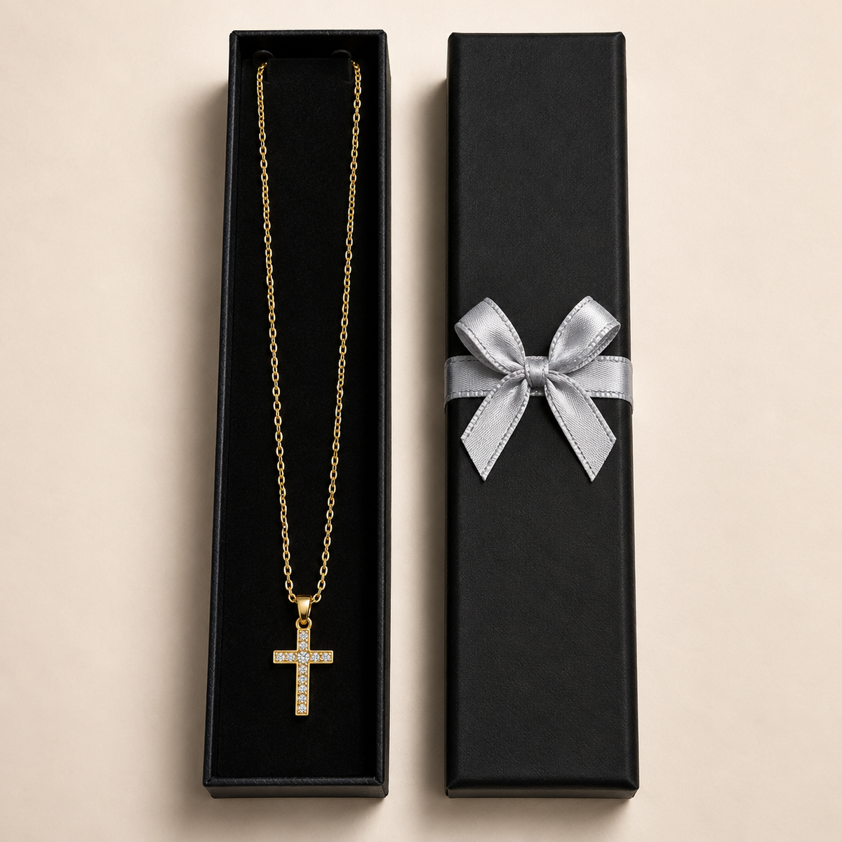 PO022G - Gold Single-Row Sparkle Cross Cable Chain Ogrlica