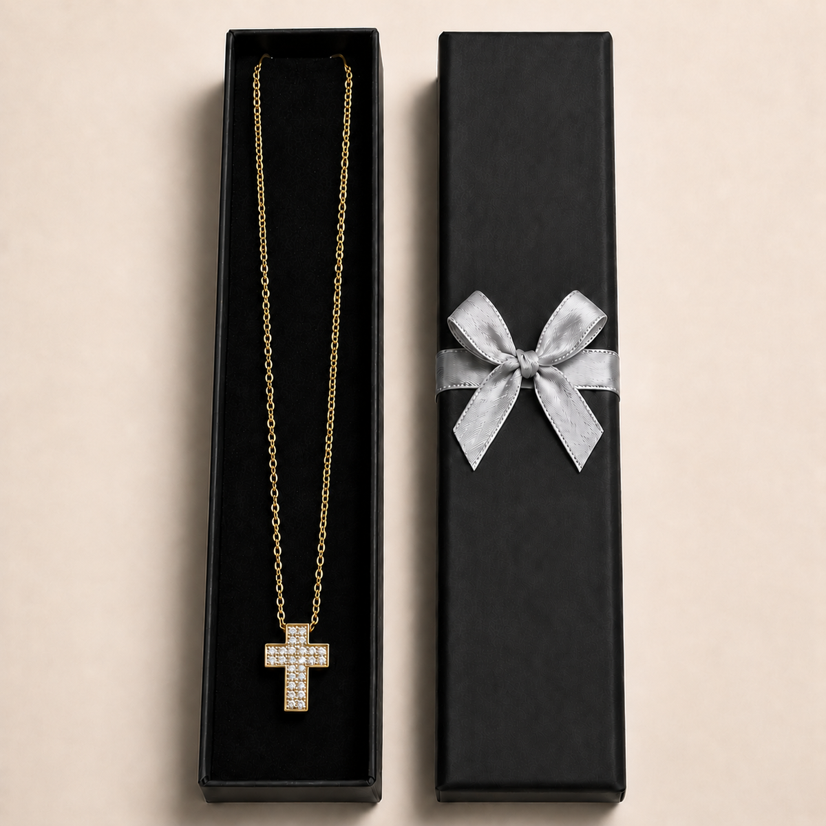 PO020G - Gold Full Pavé Cross Cable Chain Ogrlica