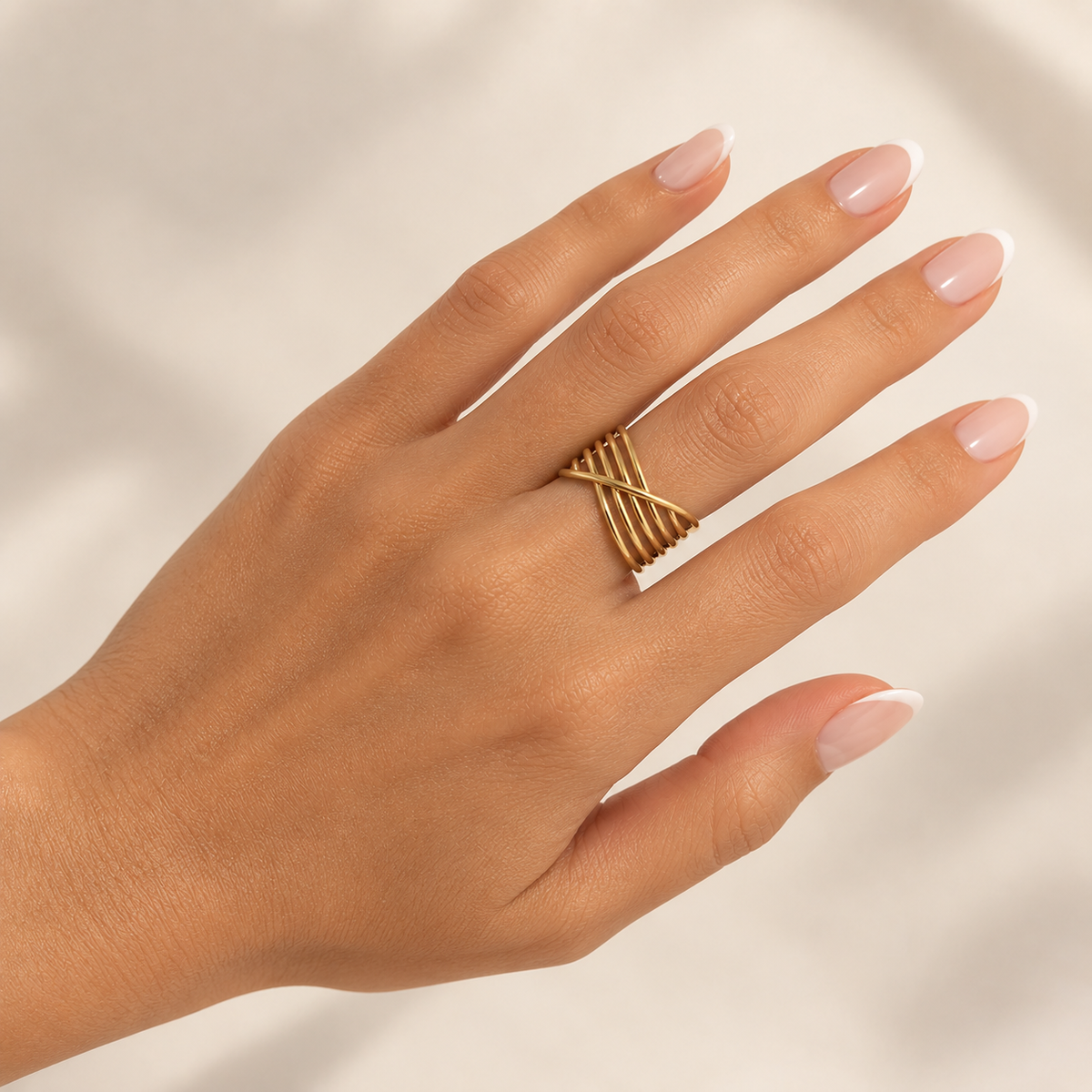 PP050G - Gold Multi-Wire Crossover Cuff Prsten